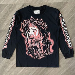 ブラックロングスリーブTシャツメンズハイストリートTシャツグラフィティプリントトップスティー