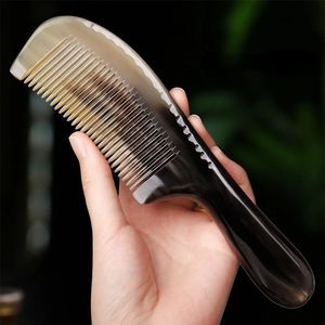 Natural Yak Horn Comb 8.66 Inch Round Handles Fine Tooth Comb Hair Straighter Comb Anti-Static Hair Massage Brush Antistatic 240314