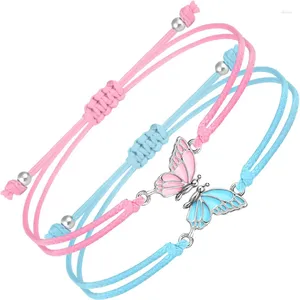 Charm Bracelets BFF For 2-Butterfly Matching Adjustable Friends Bracelet Handmade Friendship Jewelry Gifts Girls Couple