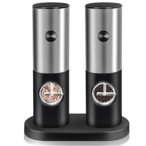 Electric Salt and Pepper Grinder Set Automatic Mills with Adjustable Coarseness Battery Operated Spices Shaker wLED 230308