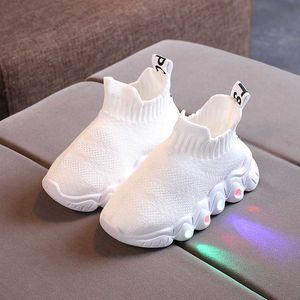 HBP Non-Brand Neueste Kinder-Socken-Schuhe, LED-Beleuchtung, gewebt, atmungsaktiv, weiche Sohle, lässig, sportlich, für Jungen und Mädchen