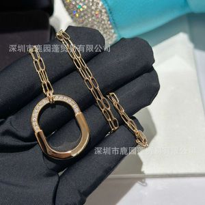 Designer tiffay and co Lock Lucky Half Diamond Necklace for Mens Womens Rose Gold Medium U-shaped Sweater Chain 1 High Version