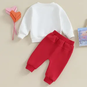 Zestawy odzieży Toddler Baby Boy Walentynki strój Mamas Print Pullover koszule czerwone spodnie sprężyna urocze stroje