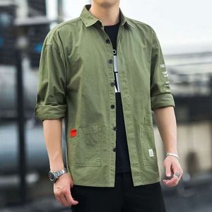 Abbigliamento da lavoro da uomo non stirabile, a maniche lunghe, lavato primaverile e autunnale, versione coreana, camicia da uomo stampata con lettere, giacca sottile