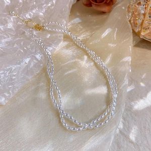 Pendant Necklaces Mother-of-pearl Double-layered Synthetic Pearl Bell Orchid Lockbone Chain Chocker Light Luxury Necklace Valentine's Day