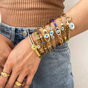 Trendy boho Evil Eye 14k żółte złote bransoletki dla kobiet klasyczne klasyczne urok kolorowe akcesoria do przyjaźni