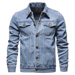 Primavera outono homens denim jaquetas casual cor sólida lapela único breasted jeans jaqueta homem fino ajuste algodão outwear casacos 240315