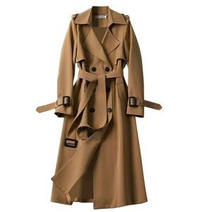 Kobiety Trenchcoat Autumn Overcoat Solid Slim Fit Elegancki styl Anglii długi wierzchołek wiatrówek damski Trench Płaszcz 240315