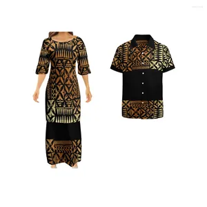 Party Dresses Design Custom Polynesian Samoan Tribal Tapa Puletasi Tatau Pattern Maxi Dress Round Neck Two Piece Set Top Skirts Outfits