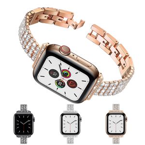 Vierreihige Diamantkette, Metallschmuck, Armband, Verbindungsband, Armband für Apple Watch Serie 3, 4, 5, 6, 7, 8, 9, iWatch 40 mm, 41 mm, 44 mm, 45 mm, Ultra 49 mm