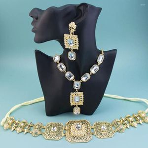 Halsband örhängen set sunspicems chic arabiska kvinnor smycken guld färg marockansk brud rep bälte midje kedja fyrkantig kristall hänge örhänge