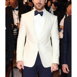 Suits Elegant Suits for Men Ivory Fashion Shawl Lapel One Button Blazer Prom Party Wedding Formal Tuxedo Slim Fit Male Suit 2 Piece