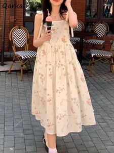 Sıradan elbiseler çiçek kayışları kadınlar gevşek tatil yaz sevimli kıza sundress moda kolej sokak kıyafeti bağcısı vestidos temel