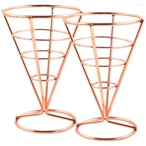 Flatware Sets 2 Pcs Metallic Line Cone Snack Holder Hamper Appetizer Display Stand Stainless Steel French Fries Cups