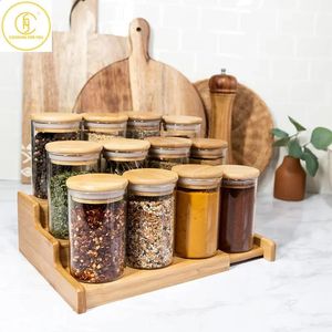 6pcs 4 oz cam baharat depolama kavanozları bambu kapak mutfak tuz çalkalayıcı biber çeşni kabı bitki baharat araçları 230308