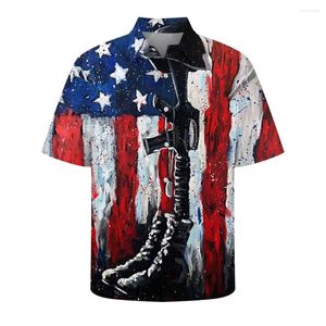 Herren -Freizeithemden Sommer 3d Leo American Flag Herren Frauen Hawaiian Shirt Mode gedruckt kurze Ärmel Button Down Beach Tops