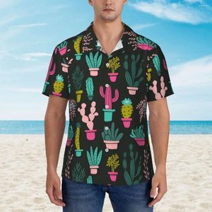 Męskie koszule śmieszne kaktus hawajskie koszula męskie rośliny plażowe kaktusy wydruku