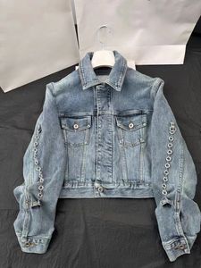 2024 Vinatge Blue Lapel Neck Chains Long Sleeves Denim Women's Denim Coats Designer Buttons Pockets Denim Jackets 31712