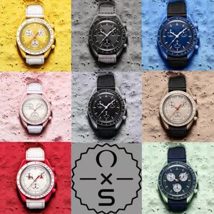 Moons Watch Automatic Quarz Titta på BioCeramic Mens Watches High Quality Water Proof Luminous Chronograph Leather Strap Wristwatches2439