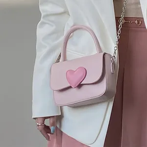 Shoulder Bags Pink Heart Girly Cute Contrasting Colors Small Square Bag Fashion Love Women Tote Purse Handbags Messenger Gift