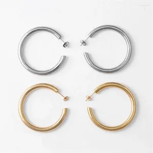 Hoop Earrings 40mm Gold Color Earring Simple Thick Round Circle Stainless Steel For Women Punk Hiphop Jewelry Drop Wholesale