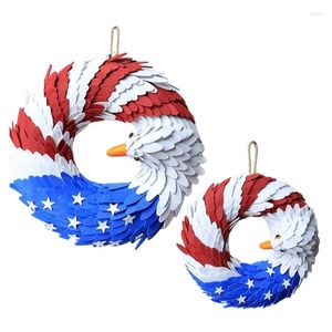 Decorative Flowers Independence Day Wreath Indoor Door Outdoor Hangable Decorations Wall Mounted Ornament Forth Of July For Window