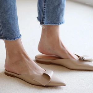 Casual Shoes Woman 2024 Women Cow Leather Mules Flats Shallow Slippers Pointed Toe Designer Ladies Flat Korea Style