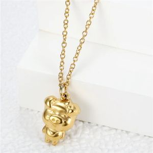 Mode stereoskopisk söt spargris hänge halsband gyllene klavikelkedja halsband för kvinnor 14 k gula guld smycken
