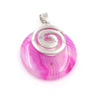 Pendant Necklaces FYSL Silver Plated Spiral Black Lava Stone Round Hollow Stripe Rose Red Agates Jewelry