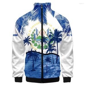 Jaquetas masculinas El Salvador Bandeira 3D Jaqueta de Beisebol Homens Bomber Harajuku Moda Casaco Stand Collar Zipper Moletom Casual Sportswear Top