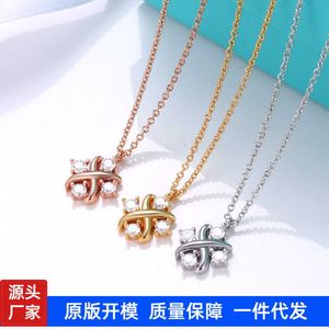 Designer tiffay and co X-shaped 4-diamond Necklace female cross band Diamond Pendant clavicle chain same jewelry