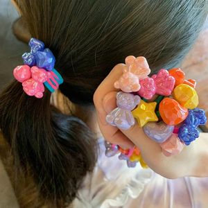 Hair Accessories 2PCS Set Solid Color Small Bear Heart Love Simple Long Elastic Band Girl Cute Tied Ponytail Ties Fashion