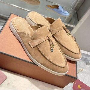 Loro Top Mule Puiana Womens Slippers Flats Lp Lafers Real Suede Moccasin Size 35-42 Summury Designer Shoes Summer-Ons Deep Ocra Babouche Charms Walk 8861ess