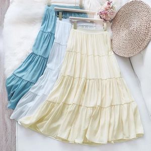 Skirts Summer Stitching Cotton And Linen Long Skirt Literary Fresh High Waist All-match A-line Large Swing Casual Cake