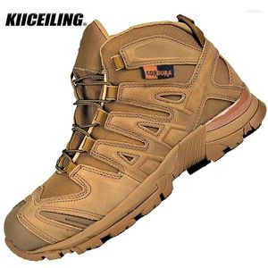 Scarpe da fitness KIICEILING K3D Stivali tattici da trekking per uomo Stivali militari in pelle da combattimento Deserto Scarpe da ginnastica di sicurezza sul lavoro maschile