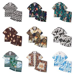 American Men Spring Thin Graphic Printing Lapel Shirts Suit Short Hawaii Beach Shorts Two Pieces Sets Man Outfits