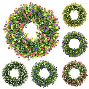 Decorative Flowers Eucalyptus Wreath Colorful Spring Summer Floral Garland Home Decoration Multicolor 45cm Door Ornament PVC Artificial