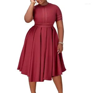 Ethnic Clothing African Women Elegant Party Dresses Short Sleeves Pleated A Line Dress High Waist Classy Vestidos Summer Fashion Gown Event