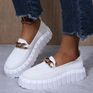 Schuhe Frauenkette Loafer Flats für Frauen runden Zehen Slip auf Mesh Sneaker Casual Schuhe Stoff Flats atmungsaktiv bequeme Wanderschuhe