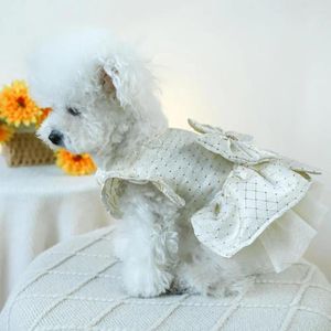 Hundebekleidung feine Verarbeitung Haustier Kleidung elegantes Hochzeitsfeierkleid mit Ärmeln Bogendekoration Mode Fantasie für Special