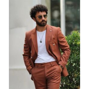 Костюмы Итальянские мужские костюмы в стиле Calssy Slim Fit Burnt Orange Groom Свадебные костюмы Terno Blazer Формальные мужские офисные костюмы из 2 предметов Мужская одежда