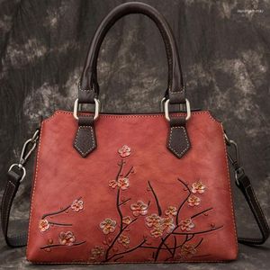 Kvällspåsar rödbrun kvinnor handväska äkta läder mode lady handväska toppskikt kvinnliga totes med axelrem