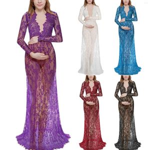 Lässige Kleider Europäische Schönheit Mercerisierte Baumwolle mit Chiffon Schwangere Frauen Flatternder Schwanz Kleid Lange Pografie Weihnachten