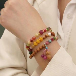 Bracciale con perline intrecciate realizzato a mano con tormalina di perle finte vintage elegante per le donne Gioielli di lusso elastici colorati