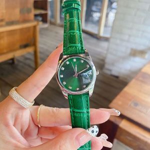 Luxury Lady Watch Green White Black Pink Diamond Dial Women Watches Leather Strap Top Brand Designer Arm Wristwatches Gift for Womens 254i