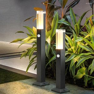 Sensor de movimento LED lâmpada de gramado com estaca pilar de entrada de garagem ao ar livre luz à prova d'água jardim pátio paisagem poste de amarração