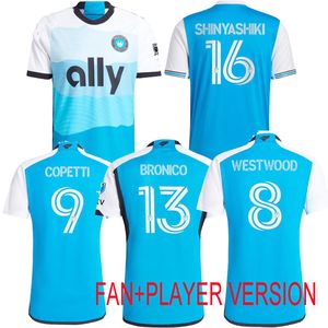 Charlotte FC Enzo Copetti 2024 Futbol Formaları Hayran Oyuncu Versiyonu Shinyashiki 16 Copetti 9 Bronico 13 Westwood 8 24 25 Jersey Futbol Gömlekleri