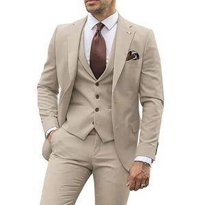 Garnitury 3 sztuki beżowe garnitury dla mężczyzn 2023 Slim Fit Groom Tuxedo Suits Wedding Suits Najlepszy mężczyzna Groomsmen Formal imprez