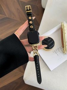 Luxury Design Metal Real Leather Band For iWatch Series 8 7 6 5 4 3 SE Women Slim Strap For Watch 41mm 40mm 45mm 44mm 49mm240312