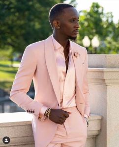 Suits Elegant Luxury Pink Shawl Lapel Wedding Men Suits Tuxedo Costume Homme Terno Masculino Slim Fit Blazer 2 Pieces